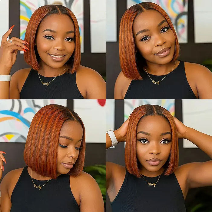 Clearance Sale Brown And Ginger Piano Color 13X4 Full Frontal Bob Wig Human Hair