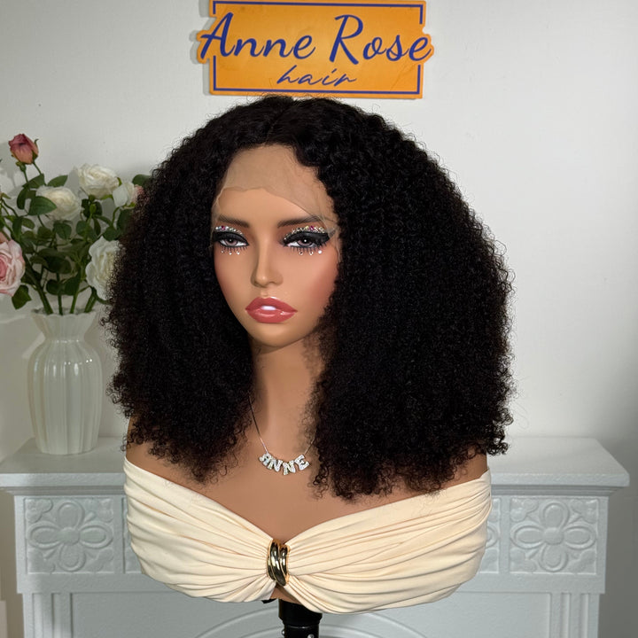Anne Rose Afro Curls Bob 13X4 Full Frontal TP Lace Natural Black 250% Density Wig