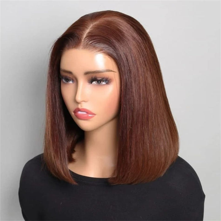 Peruvian Double Drawn Lace 13x4 Full Frontal Bob Straight Wig Brown Color