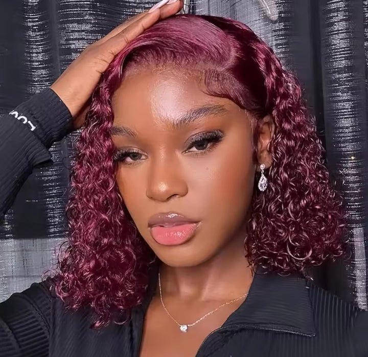 SPECIAL| Burgundy Color Jerry Curly Bob Wig Glueless Lace Frontal 13x4 Wig #99j
