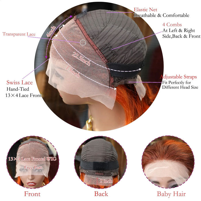 Flash Sale Highlight Piano Color Brown and Ginger 13X4 Full Frontal Bob Wig Human Hair