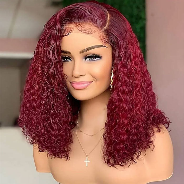 50% Off Double Drawn 99J Color Curly 13x4 Full Frontal Wig Bob Human Hair