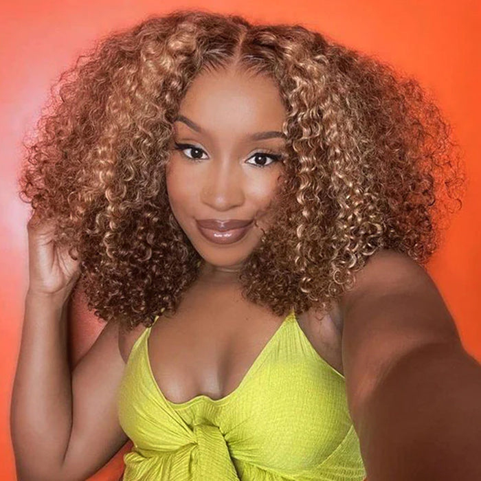 50% Off Highlight Piano Color P4/27 Jerry Curly 13x4 Full Frontal Wig Human Hair