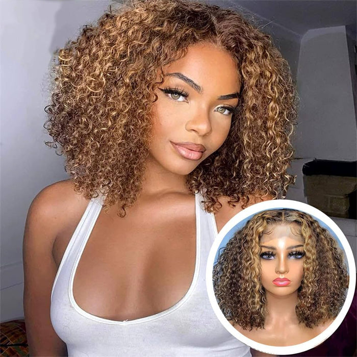 50% Off Highlight Piano Color P4/27 Jerry Curly 13x4 Full Frontal Wig Human Hair