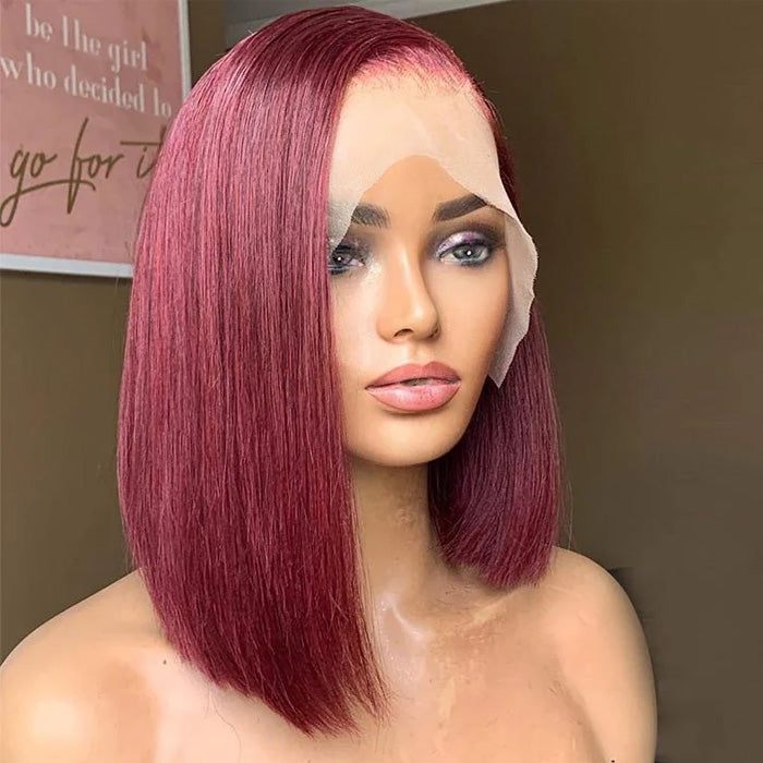 50% Off Maroon Color 99J Short Bob 13x4 Full Frontal Wigs Human Hair