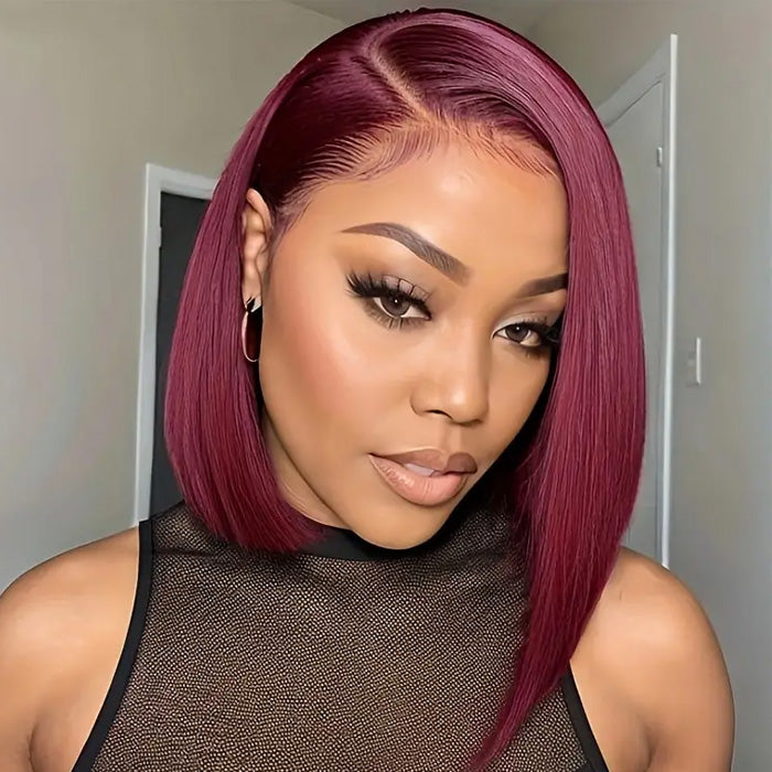 50% Off Maroon Color 99J Short Bob 13x4 Full Frontal Wigs Human Hair