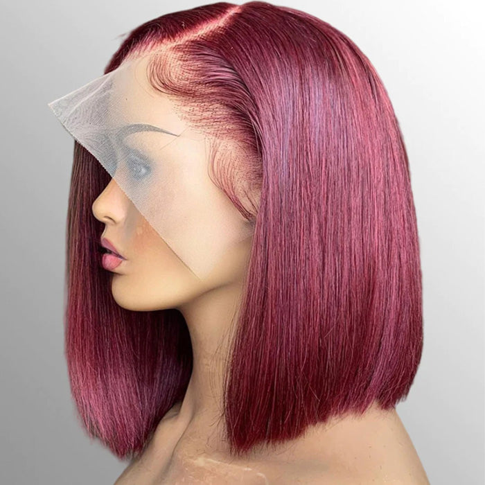 50% Off Maroon Color 99J Short Bob 13x4 Full Frontal Wigs Human Hair