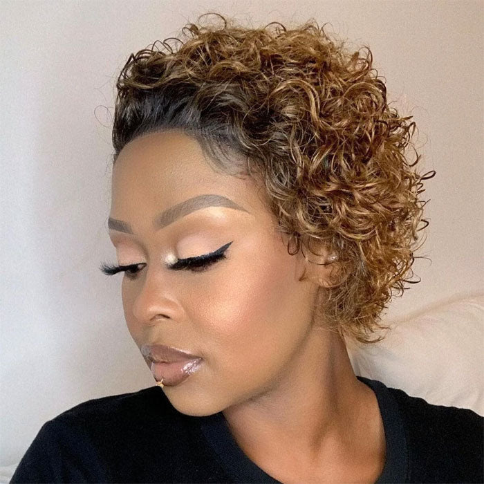 50% Off Pixie Cut Short Curly 13x4 Lace Frontal Wigs Pre Plucked Ombre Color Human Hair