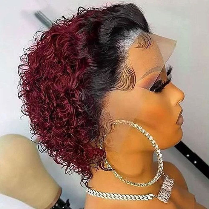 50% Off Pixie Cut Short Curly 13x4 Lace Frontal Wigs Pre Plucked Ombre Color Human Hair