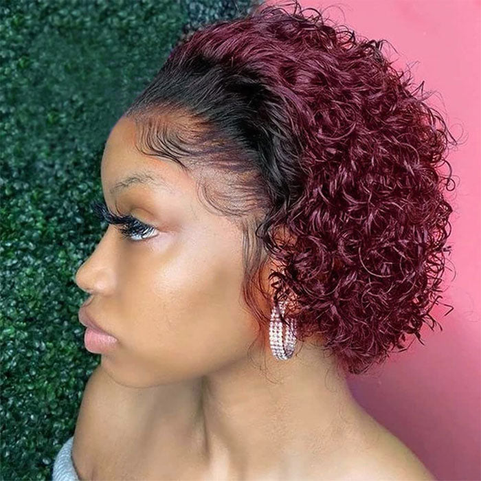 50% Off Pixie Cut Short Curly 13x4 Lace Frontal Wigs Pre Plucked Ombre Color Human Hair