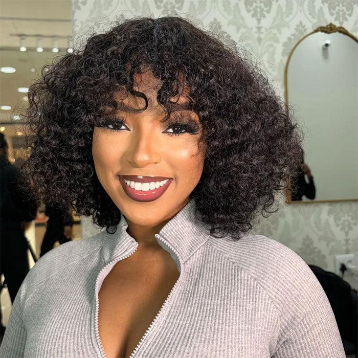 50% Off Anne Rose Human Hair Fringe Bob Water Wave Wig with Bangs