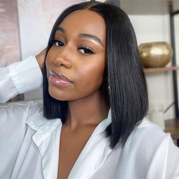 50% Off Straight 13x4 Lace Full Frontal Bob Wig Pre Plucked Human Hair