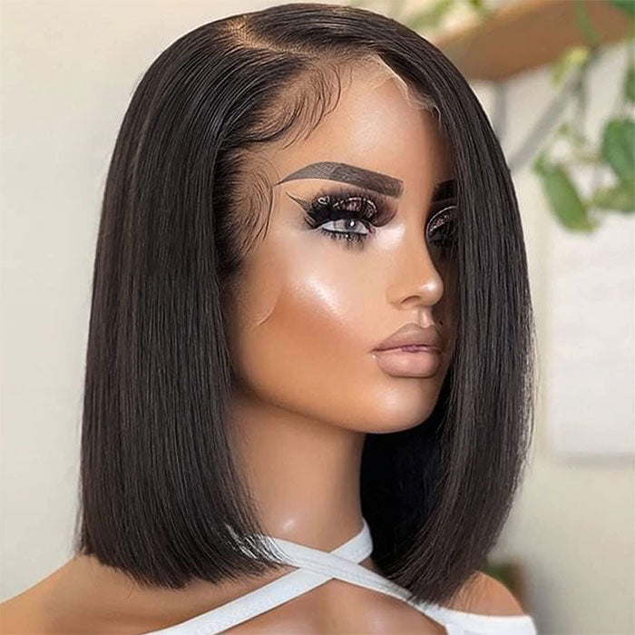 50% Off Straight 13x4 Lace Full Frontal Bob Wig Pre Plucked Human Hair