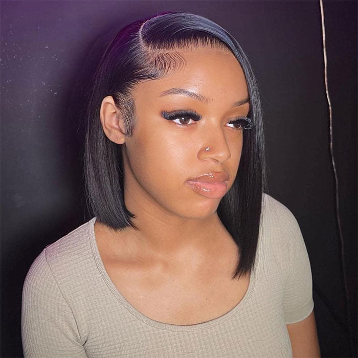 50% Off Straight 13x4 Lace Full Frontal Bob Wig Pre Plucked Human Hair
