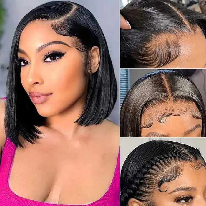 50% Off Straight 13x4 Lace Full Frontal Bob Wig Pre Plucked Human Hair
