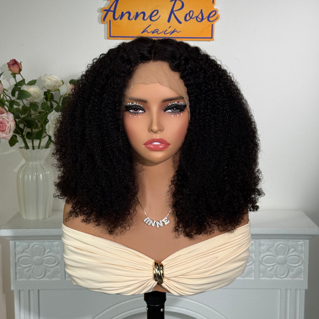 Anne Rose Afro Curls Bob 13X4 Full Frontal TP Lace Natural Black 250% Density Wig