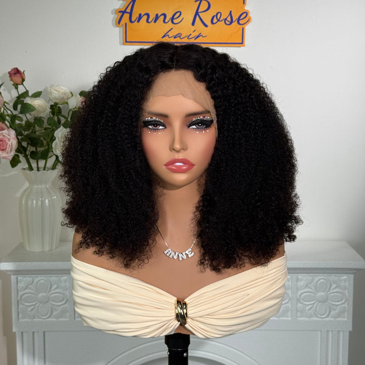 Anne Rose Afro Curls Bob 13X4 Full Frontal TP Lace Natural Black 250% Density Wig
