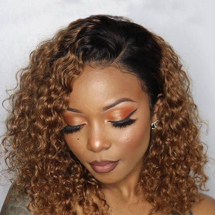 Peruvian Single Drawn Lace 13x4 Full Frontal Bob Jerry Curly Wig T1b/4 Brown Color