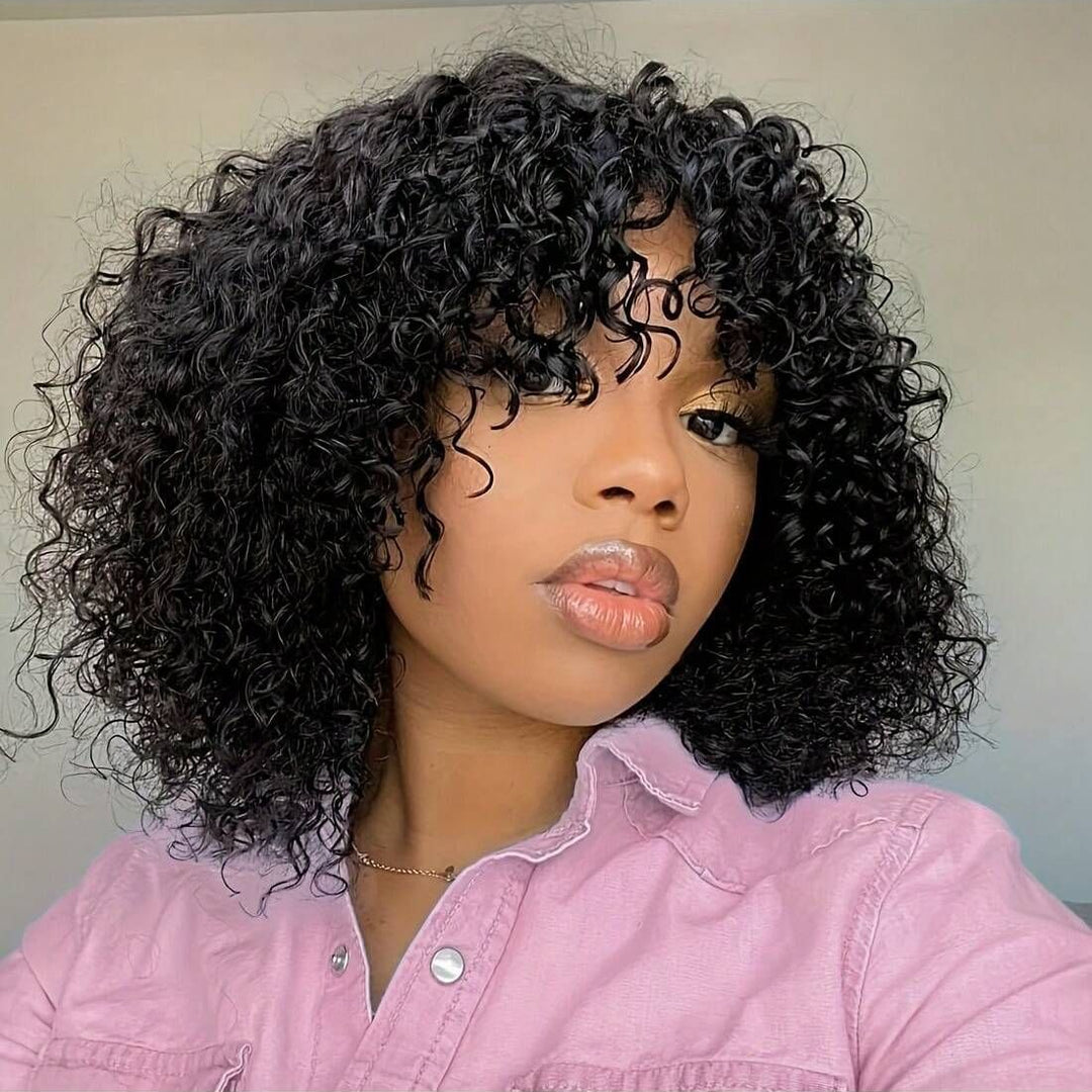 SPECIAL| Peruvian Human Hair Jerry Curly Fringe Bob Wig with Bangs