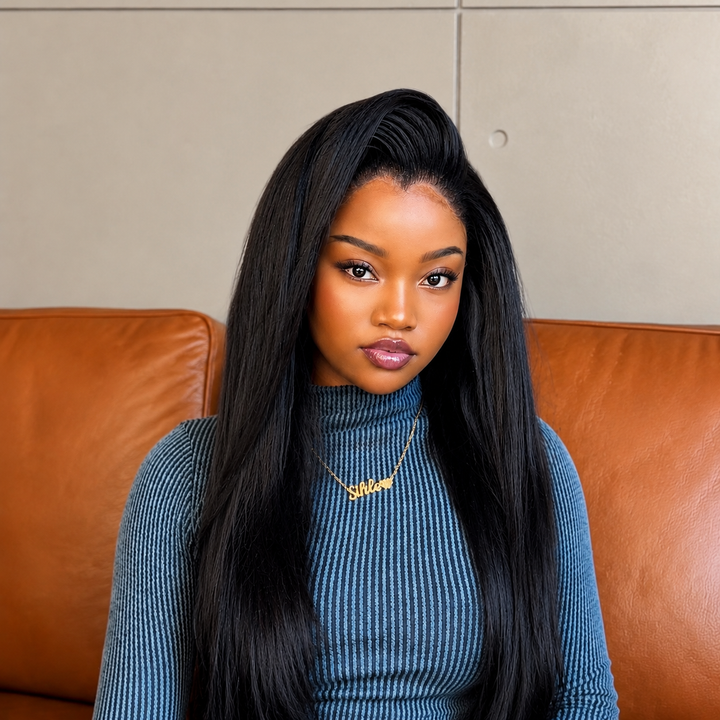 ANNE ROSE Hair Yaki Straight Glueless 360 Lace Human Hair Wig 250% Density