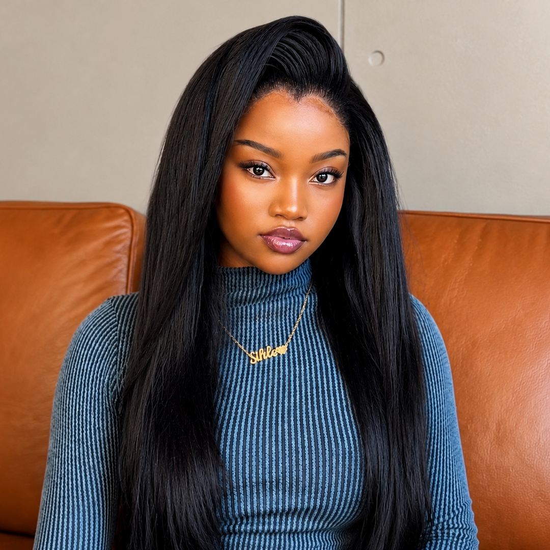 360 Lace Frontal Wig Yaki Straight Human Hair with Widow&