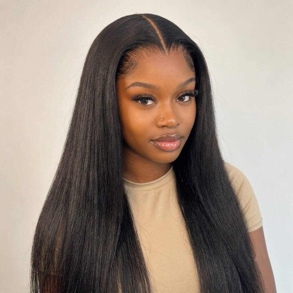 ANNE ROSE Hair Yaki Straight Glueless 360 Lace Human Hair Wig 250% Density