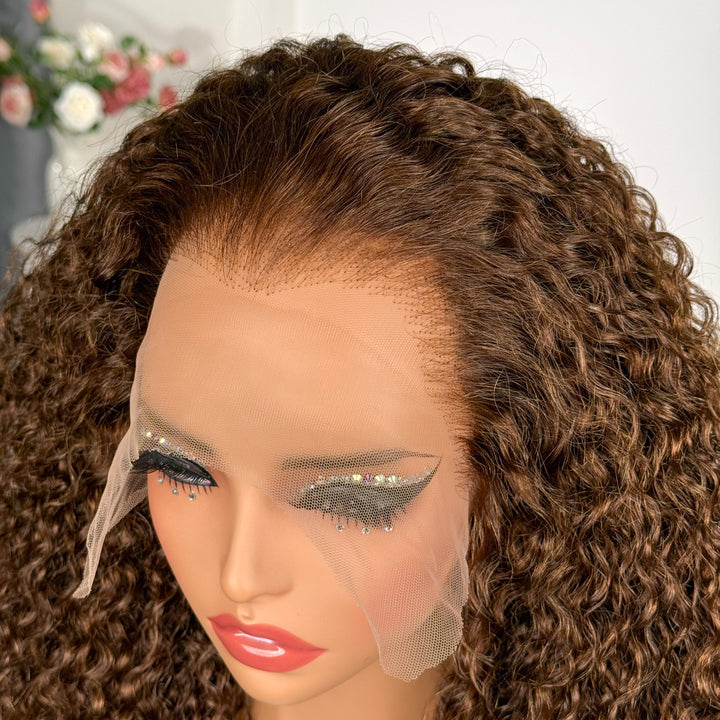 2026 Hot Chocolate Brown Jerry Curly 13x4 Full Frontal 150% Density Bob Wig Color 