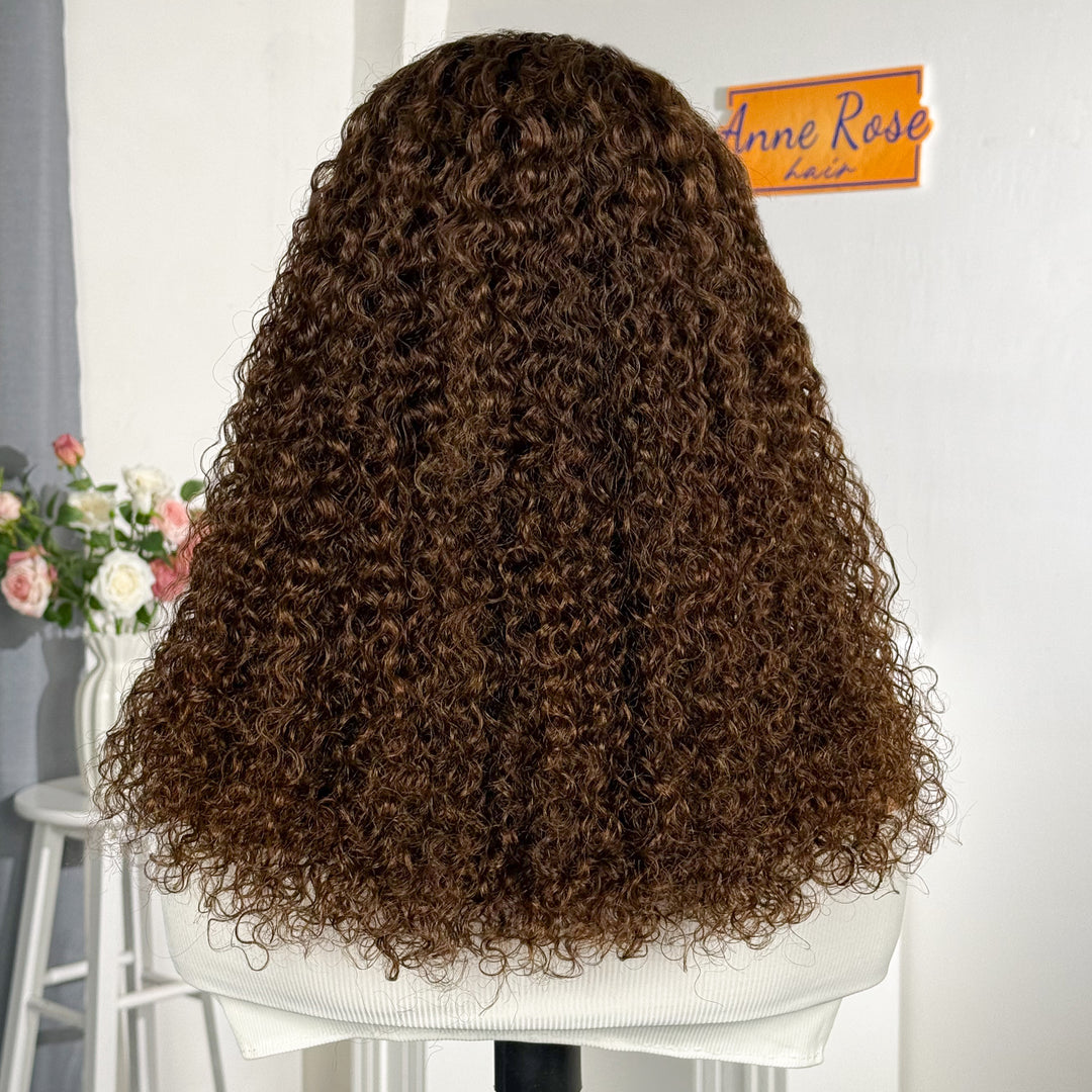 2026 Hot Chocolate Brown Jerry Curly 13x4 Full Frontal 150% Density Bob Wig Color 