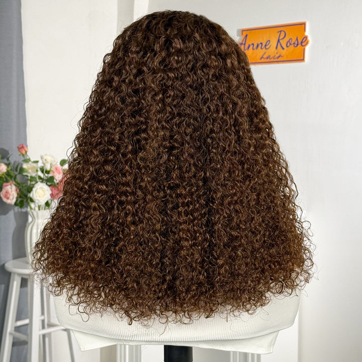2026 Hot Chocolate Brown Jerry Curly 13x4 Full Frontal 150% Density Bob Wig Color 