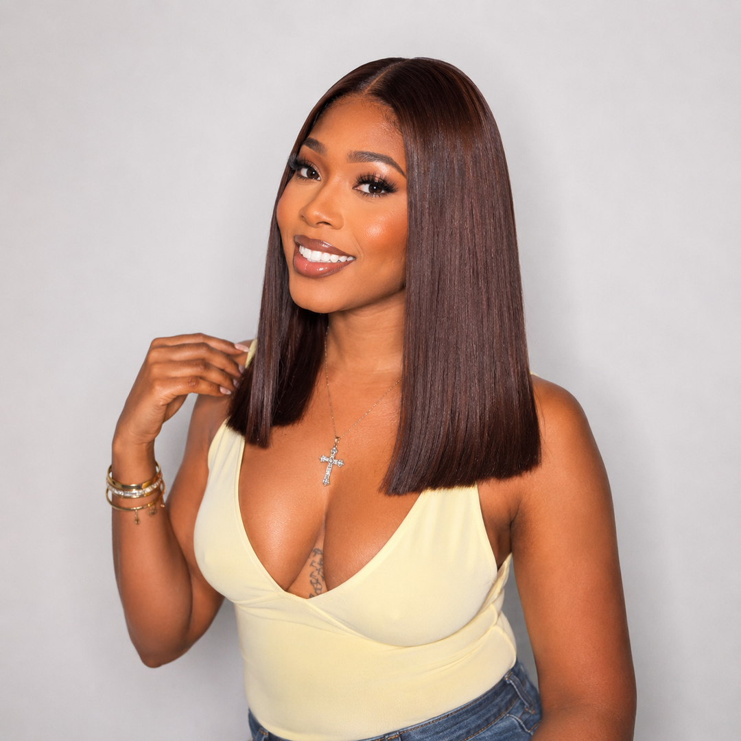 Anne Rose Chocolate Brown Vietnamese Hair Bob Wig – 10 Inch 5x5 Glueless Drawstring Cap