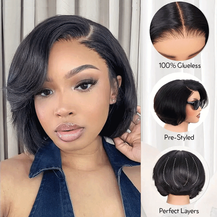 Anne Rose Pixie Cut Short Bob Wig Side Part Straight Human Hair