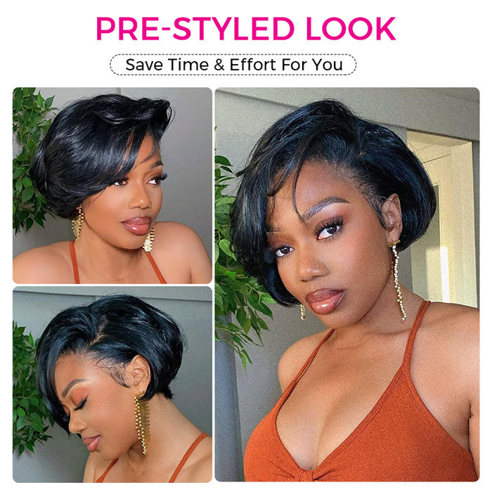 Anne Rose Pixie Cut Short Bob Wig Side Part Straight Human Hair