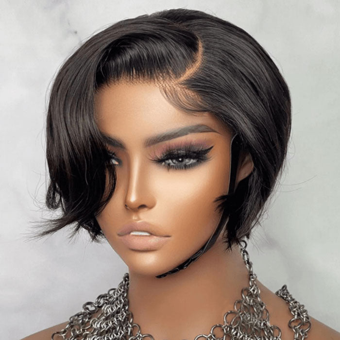 Anne Rose Pixie Cut Short Bob Wig Side Part Straight Human Hair