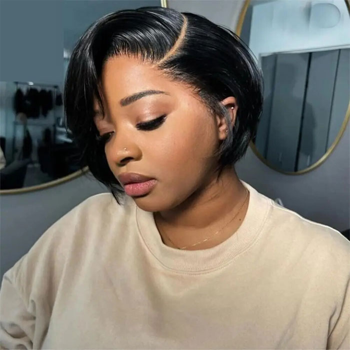 Anne Rose Pixie Cut Short Bob Wig Side Part Straight Human Hair