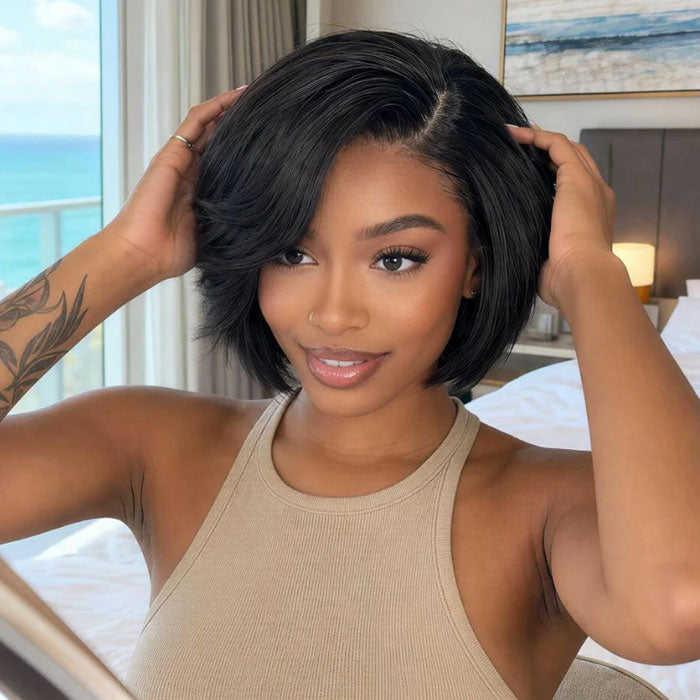 Anne Rose Pixie Cut Short Bob Wig Side Part Straight Human Hair