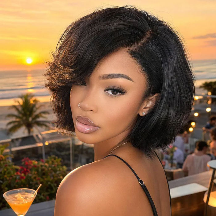Anne Rose Pixie Cut Short Bob Wig Side Part Straight Human Hair