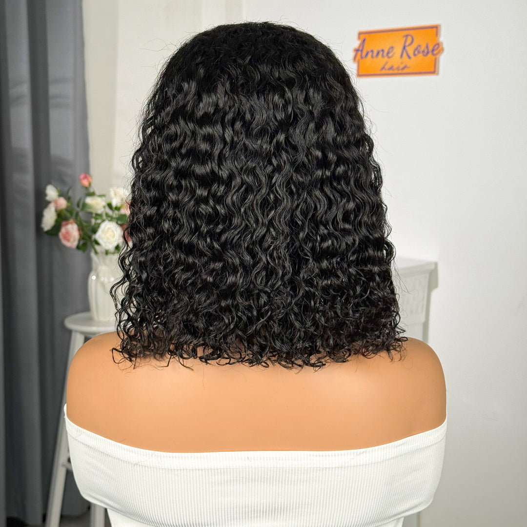 Water Wave Bob Wig Glueless  Peruvian Human Hair 150% Density Wig