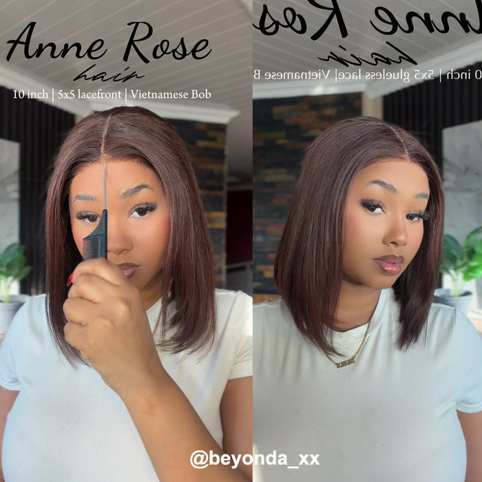 Anne Rose Chocolate Brown Vietnamese Hair Bob Wig – 10 Inch 5x5 Glueless Drawstring Cap