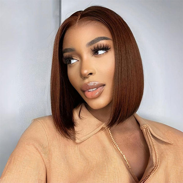 Anne Rose Double Drawn 4x4 Lace Closure Wig Glueless Straight Brown Color 