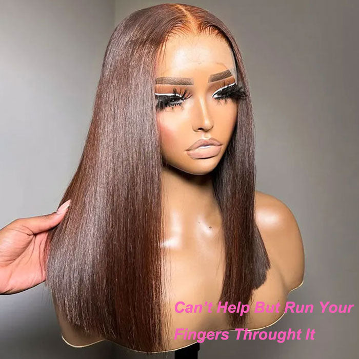 Anne Rose Double Drawn 4x4 Lace Closure Wig Glueless Straight Brown Color 
