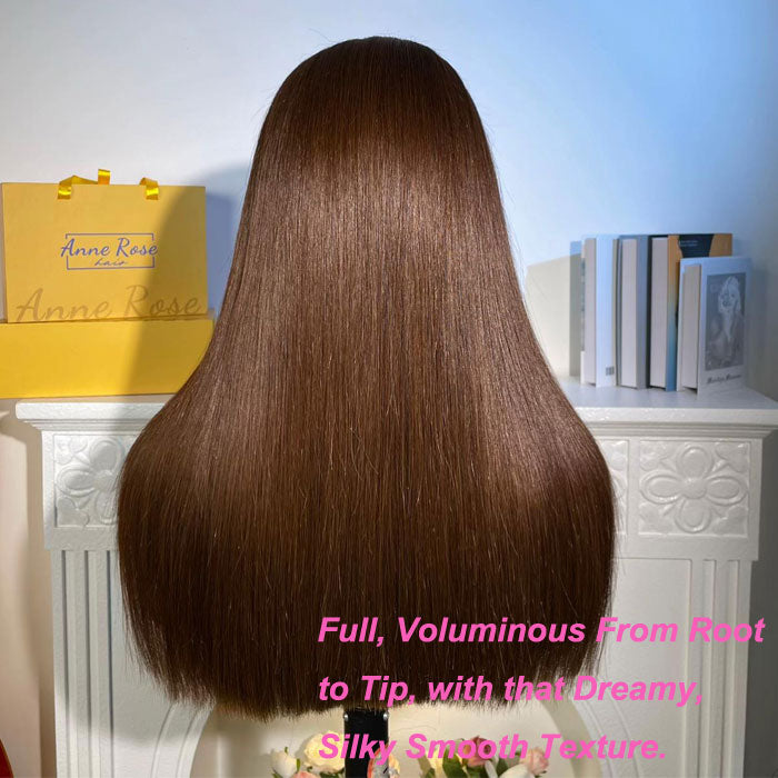 Anne Rose Double Drawn 4x4 Lace Closure Wig Glueless Straight Brown Color 