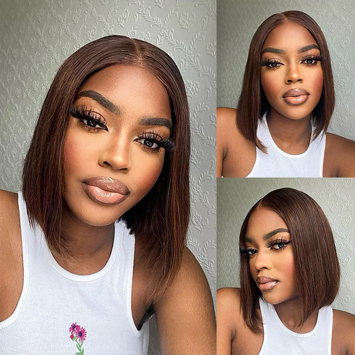 Anne Rose Double Drawn 4x4 Lace Closure Wig Glueless Straight Brown Color 