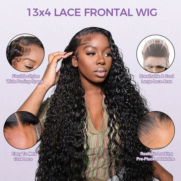 Anne Rose Water Wave 13x4 Full Frontal Transparent Lace Wig 100% Human Hair