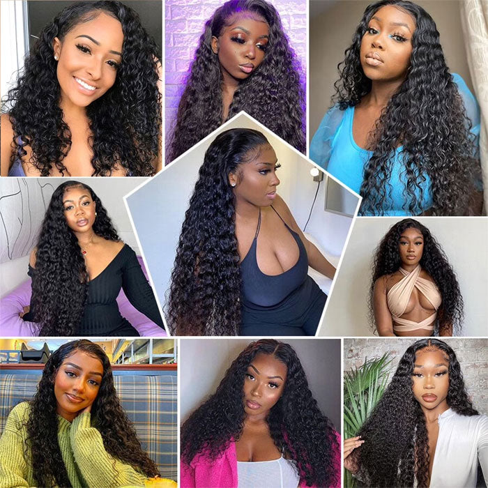 Anne Rose Water Wave 13x4 Full Frontal Transparent Lace Wig 100% Human Hair