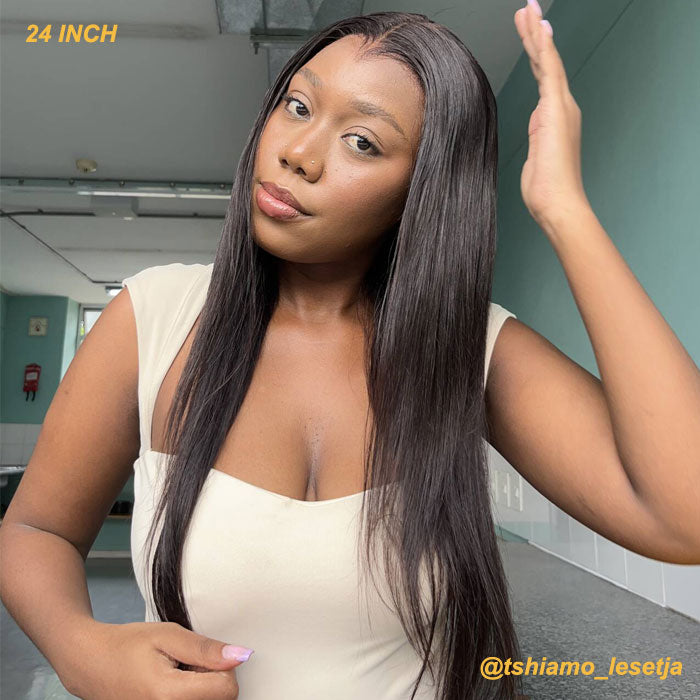 Anne Rose Widows Peak Lagos Hairline Sleek Silk Straight Hair 13X4 Glueless Wig With Adjustable Drawstring