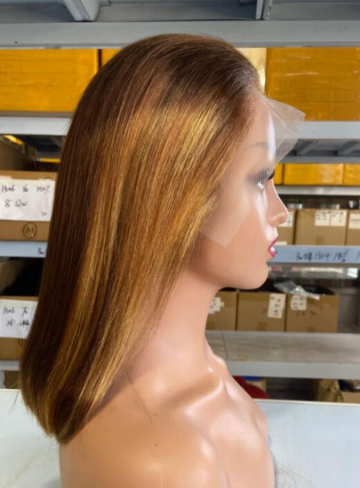 Peruvian Double Drawn Lace 13x4 Full Frontal Bob Straight Wig Piano Color