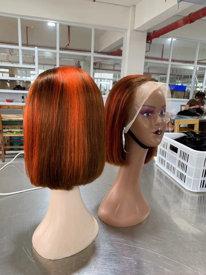 Ginger Piano Color P4/350 Peruvian Hair Double Drawn 13x4 Full Frontal Wig