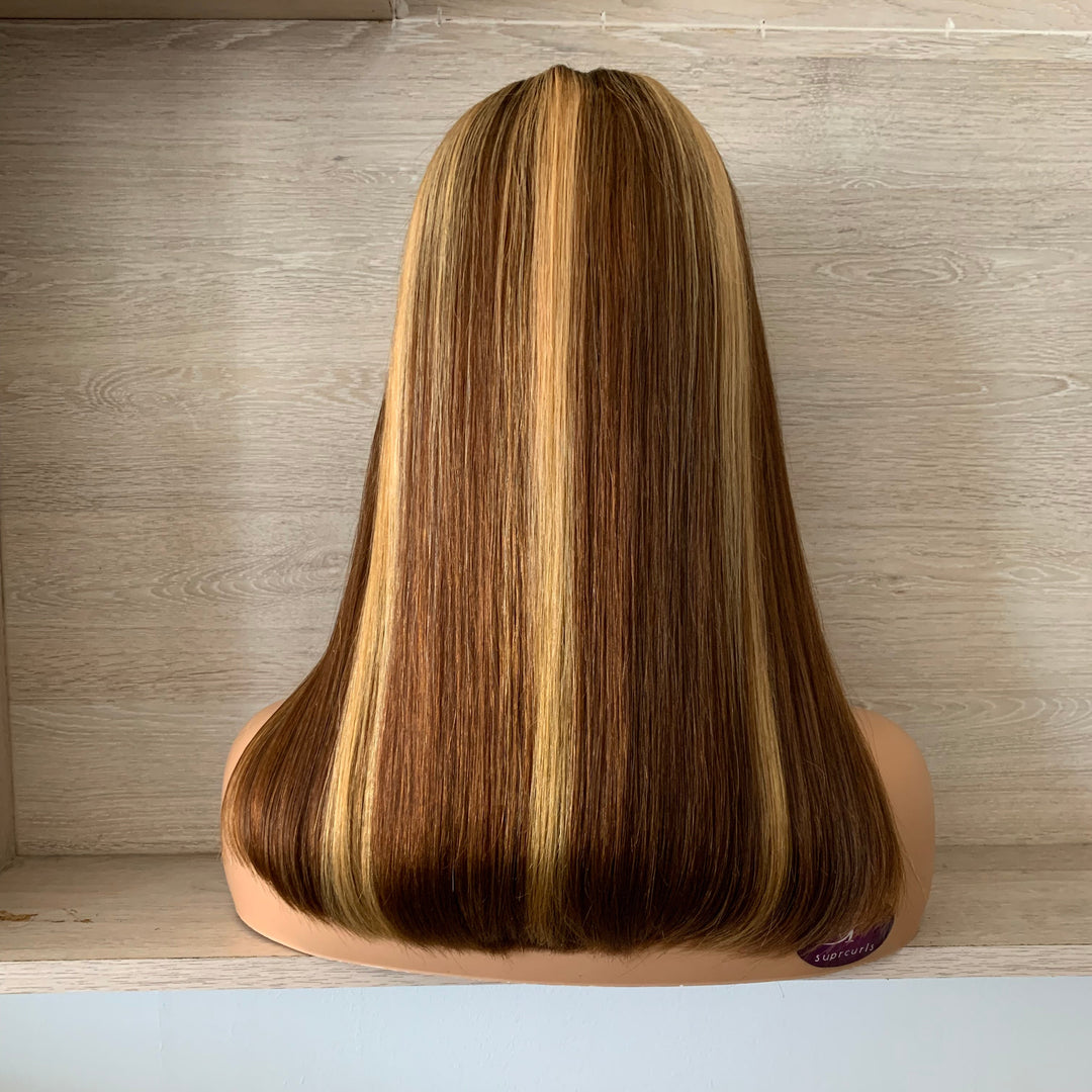 Peruvian Double Drawn Lace 4x4 Closure Bob Straight Wig #P4/27 Piano Color