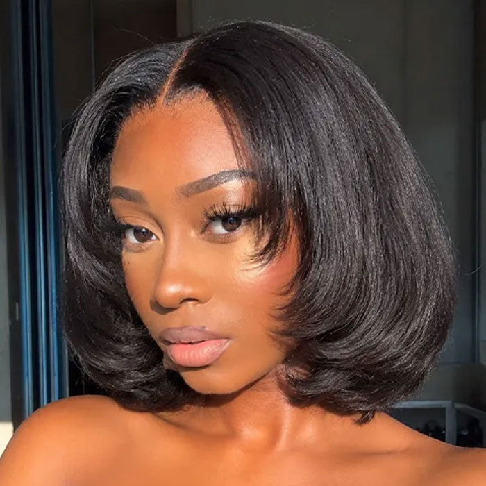 Black Friday Deal Layered Cut Short Bob 13x4 Full Frontal Wig Pre Plucked Human Hair