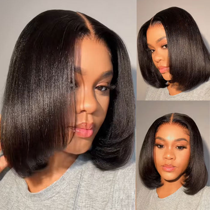 Black Friday Deal Layered Cut Short Bob 13x4 Full Frontal Wig Pre Plucked Human Hair